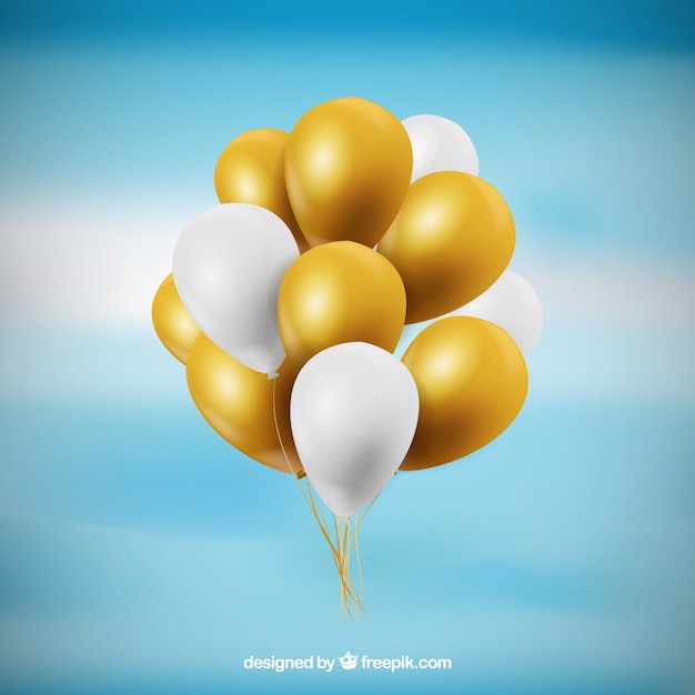 Free vector golden and white balloons background to celebrate