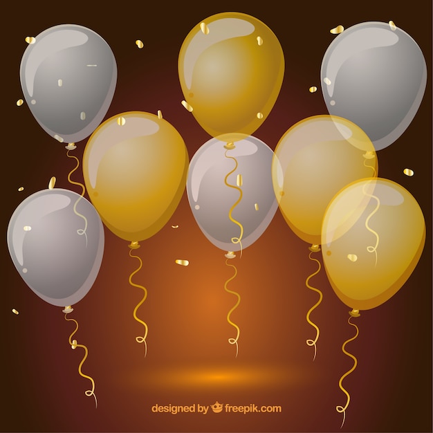 Free vector golden and white balloons background to celebrate