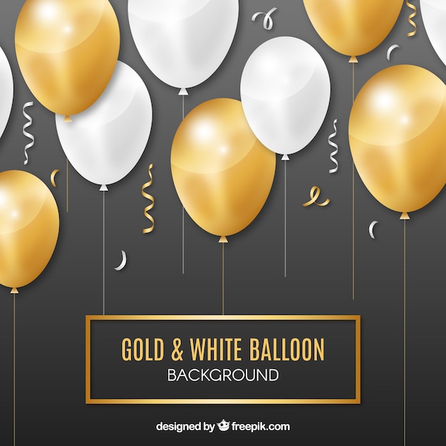 Free vector golden and white balloons background to celebrate