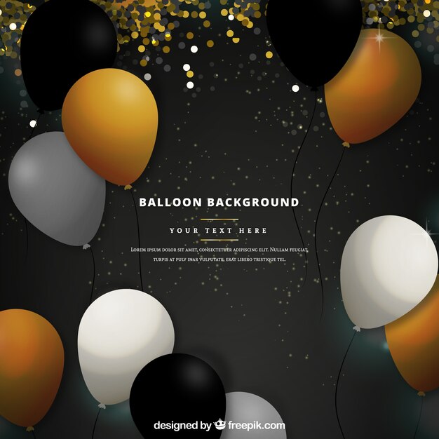 Golden, white and black balloons background to celebrate