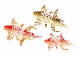 無料ベクター 日本のビンテージスタイルの金魚のイラスト