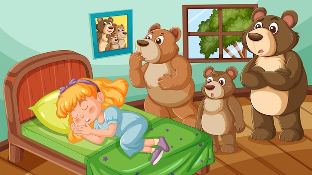 Free vector goldilocks asleep in the bears home