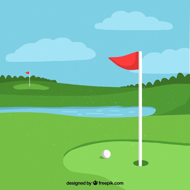 Golf background with pond