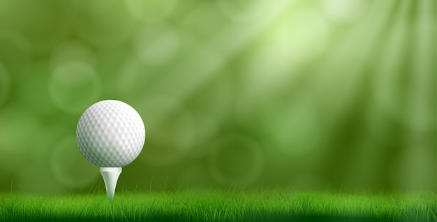 Мяч для гольфа на тройнике реалистичные векторные иллюстрации