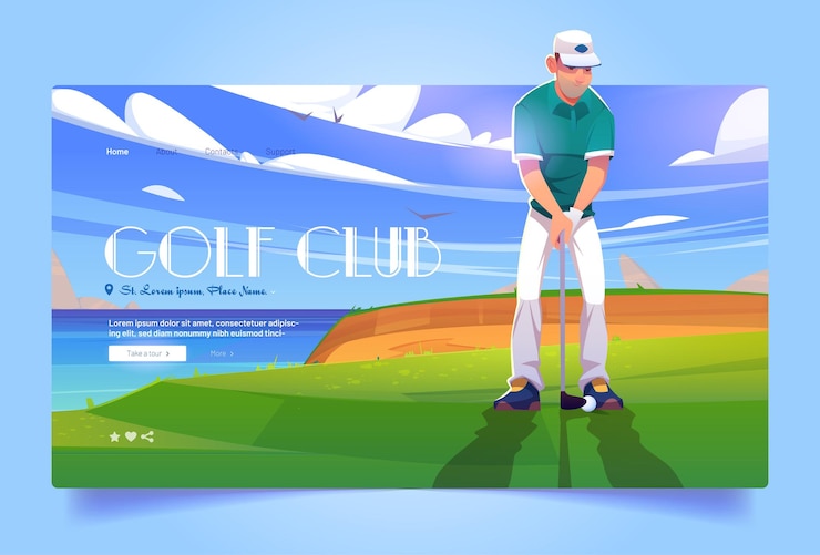 Free Vector golf club cartoon landing page golfer playing