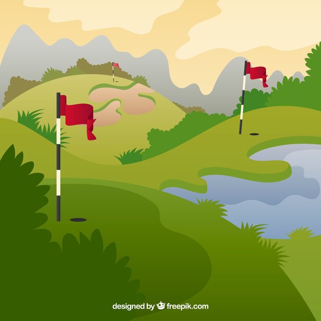 Golf course background in flat style