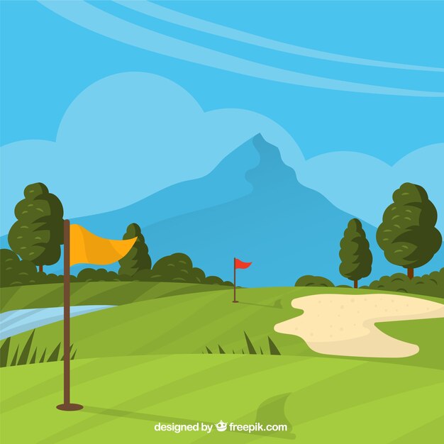 Golf course background in hand drawn style