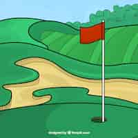 Free vector golf course background in hand drawn style