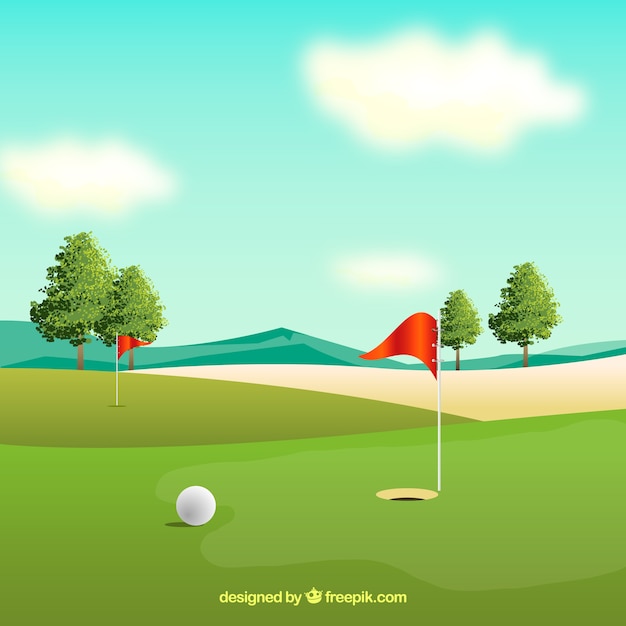 Free vector golf course background in realistic style