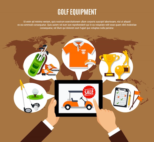 Free vector golf equipment buying online composition