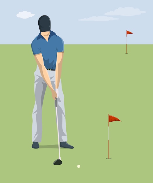 Vettore gratuito giocatore di golf con mazza o erba cielo blu sport attivo