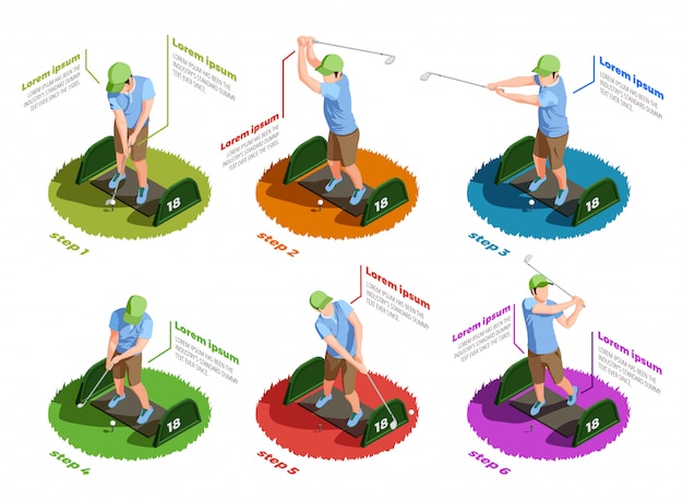 Free vector golf players isometric isolated icons