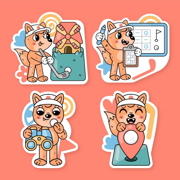 Free vector golf stickers collection with fred the fox