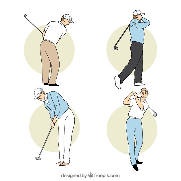 Golf swings collection in hand drawn style