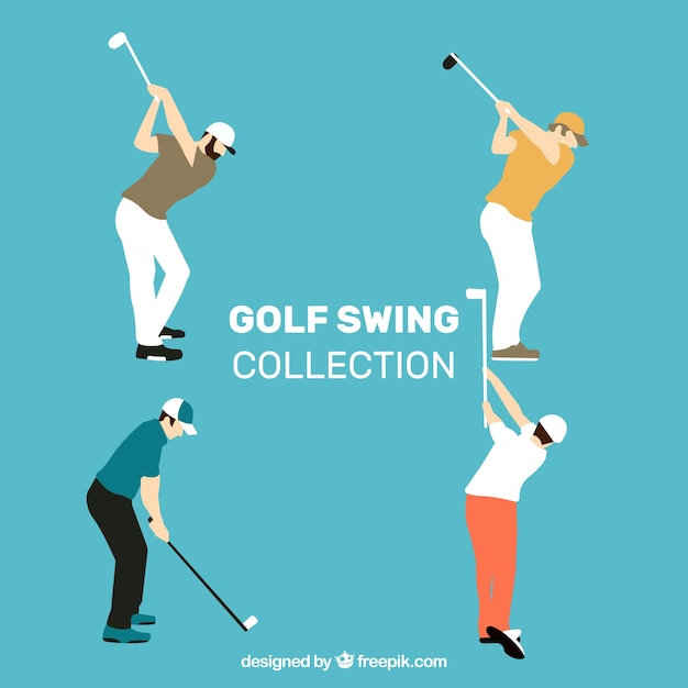 Golf swings collection with man in flat style