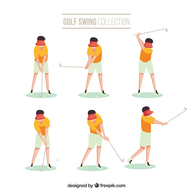 Golf swings collection with man in flat style