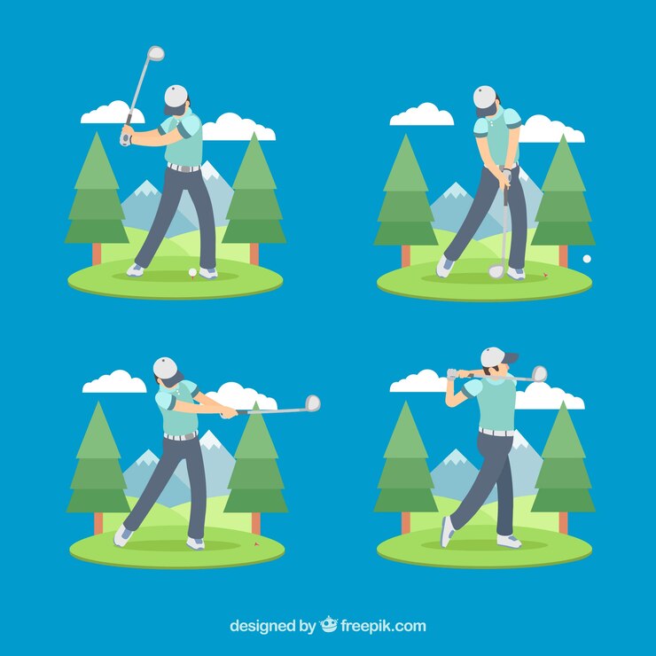 Free Vector golf swings collection with man in flat style