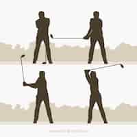 Free vector golf swings collection with silhouette in flat style