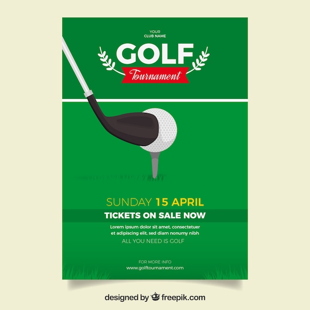 Free vector golf tournament flyer in flat style