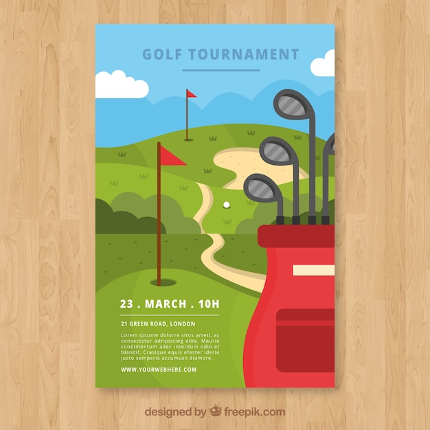 Free vector golf tournament flyer in flat style