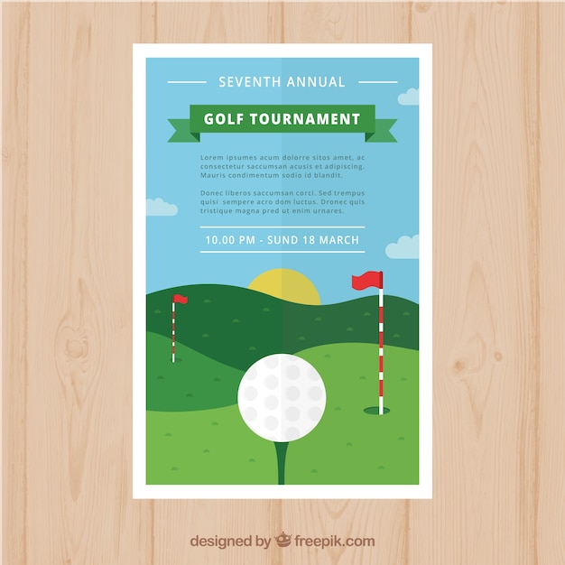 Free vector golf tournament flyer in flat style