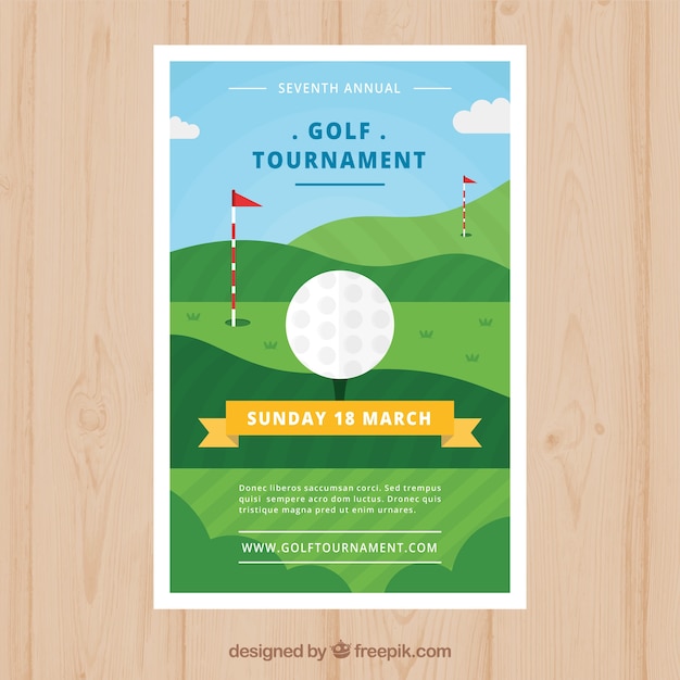 Free vector golf tournament flyer in flat style