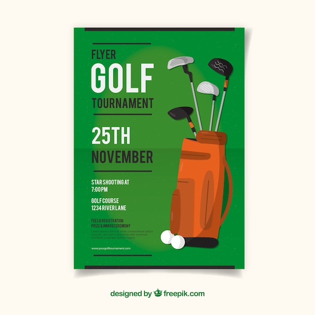 Free vector golf tournament flyer in flat style