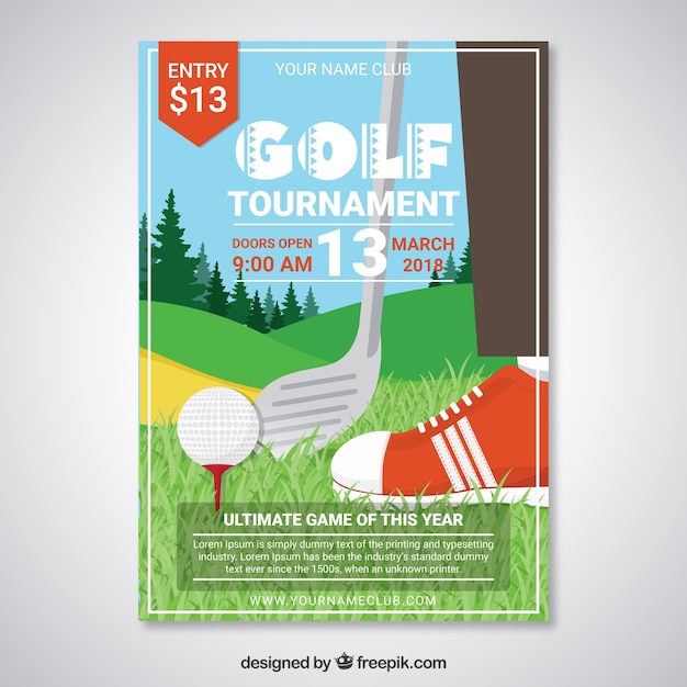 Free vector golf tournament flyer in flat style