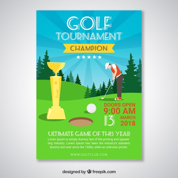 Free vector golf tournament flyer in flat style