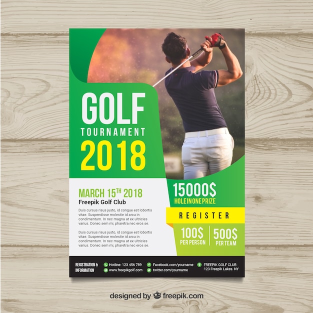 Free vector golf tournament flyer in flat style