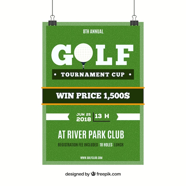 Бесплатное векторное изображение Флаер для турнира по гольфу в плоском стиле