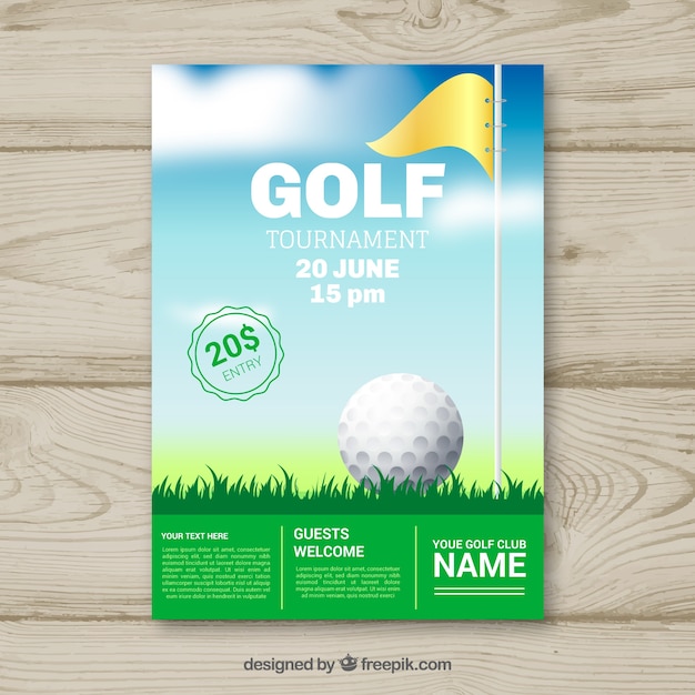 Free vector golf tournament flyer with ball