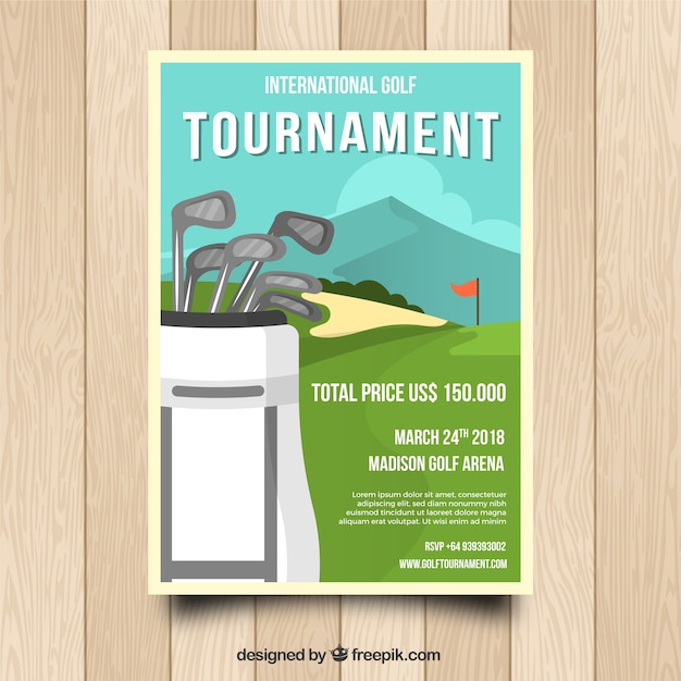 Vettore gratuito poster del torneo di golf con mazze in borsa