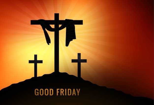 Free vector good friday background with cross and sun rays in the sky