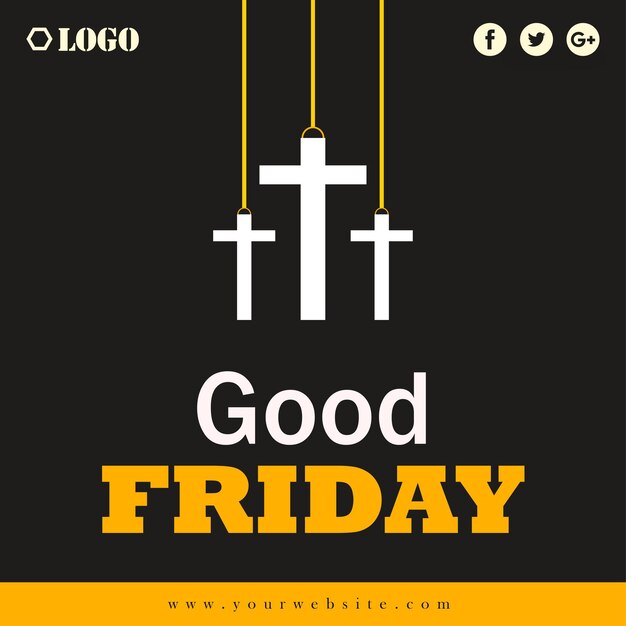 Good Friday Black White Yellow Background Social Media Design Banner Free Vector