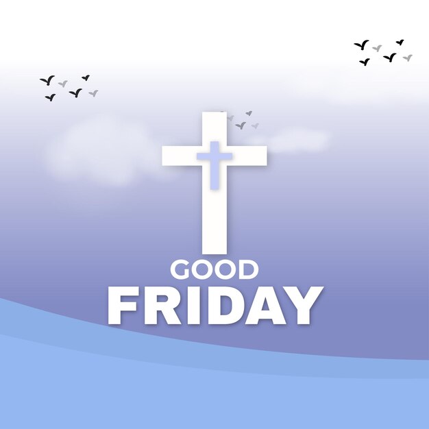 Good Friday Blue White Background Social Media Design Banner Free Vector