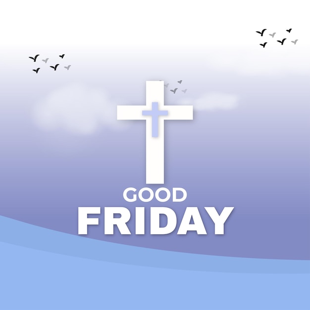 Good Friday Blue White Background Social Media Design Banner Free Vector