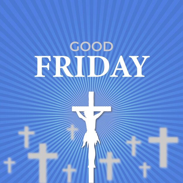 Good Friday Blue White Background Social Media Design Banner Free Vector