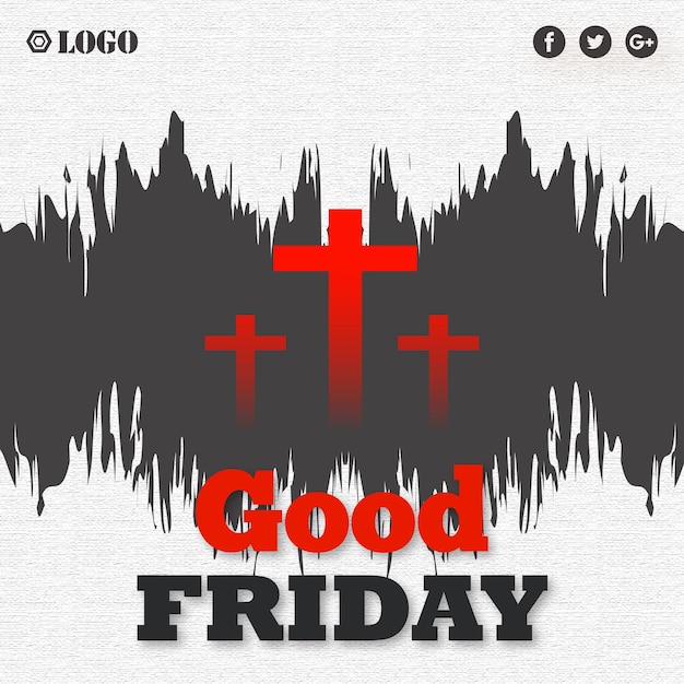 Free vector good friday grey black red background social media design banner free vector