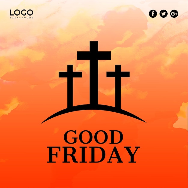 Free vector good friday orange black background social media design banner free vector