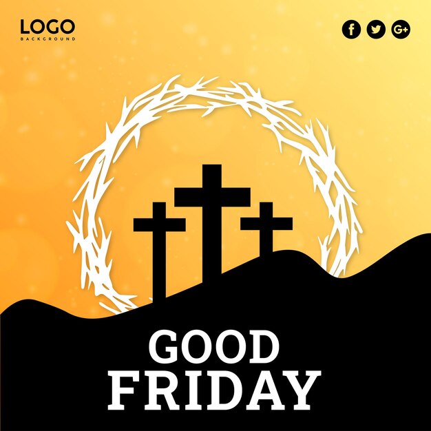 Free vector good friday orange white black background social media design banner free vector