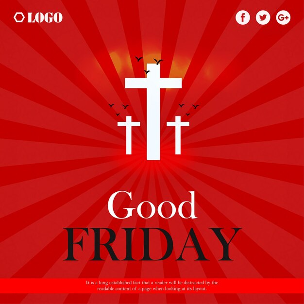 Good Friday Red White Background Social Media Design Banner Free Vector