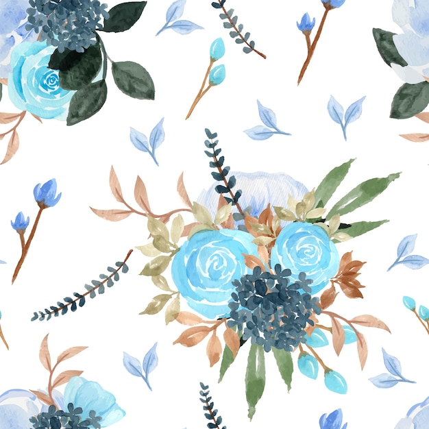 Gorgeous Blue Watercolor Floral Seamless Pattern