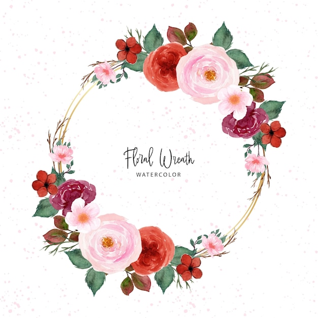 ゴージャスな赤とピンクの水彩画の花の花輪