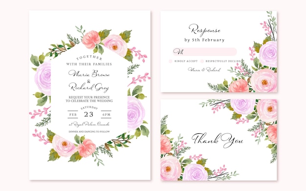 Gorgeous Red And Purple Floral Wedding Invitation Suite