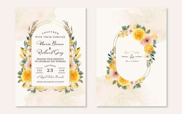 Gorgeous Rustic Flower Watercolor Floral Wedding Invitation Set