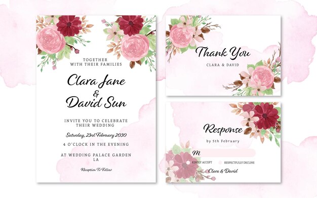ゴージャスなヴィンテージ水彩花の結婚式の招待状セット