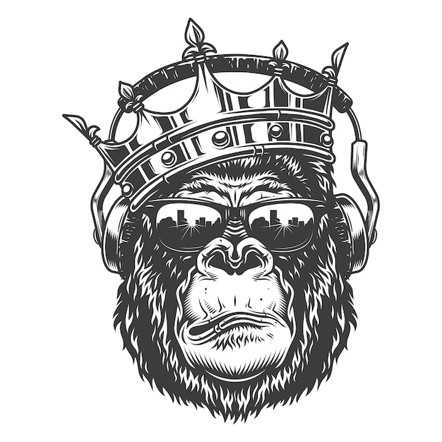 Бесплатное векторное изображение Голова гориллы в монохромном стиле