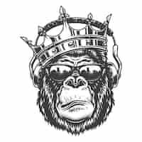 Бесплатное векторное изображение Голова гориллы в монохромном стиле
