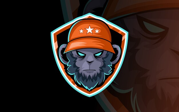 Gorilla head logo for sport club or team. Animal mascot logotype. Template. Vector illustration.